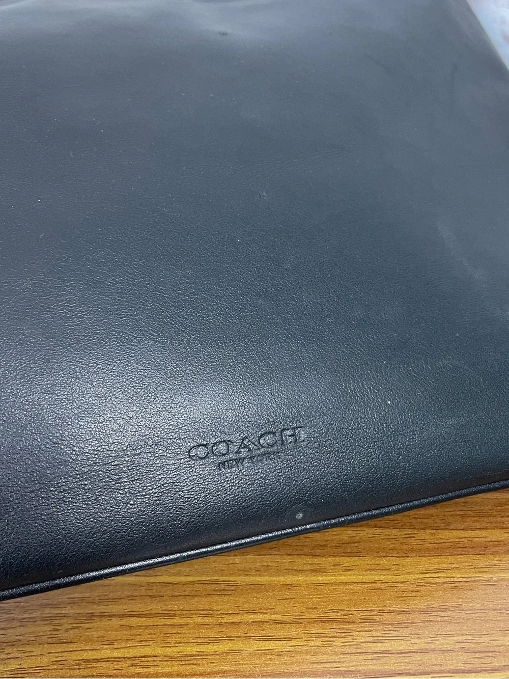 Coach Large Baseball Stitch Midnight Navy & Black Leather Pouch
